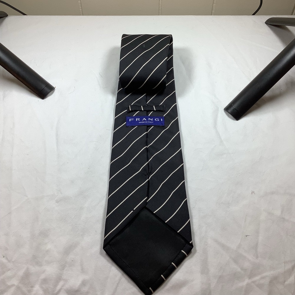 Frangi Mens Tie Black White Striped 100%‎ Silk Necktie Made In Italy